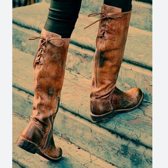 BED STU Leather Tan/Black‎ Distressed Tall Boots - Picture 2 of 16